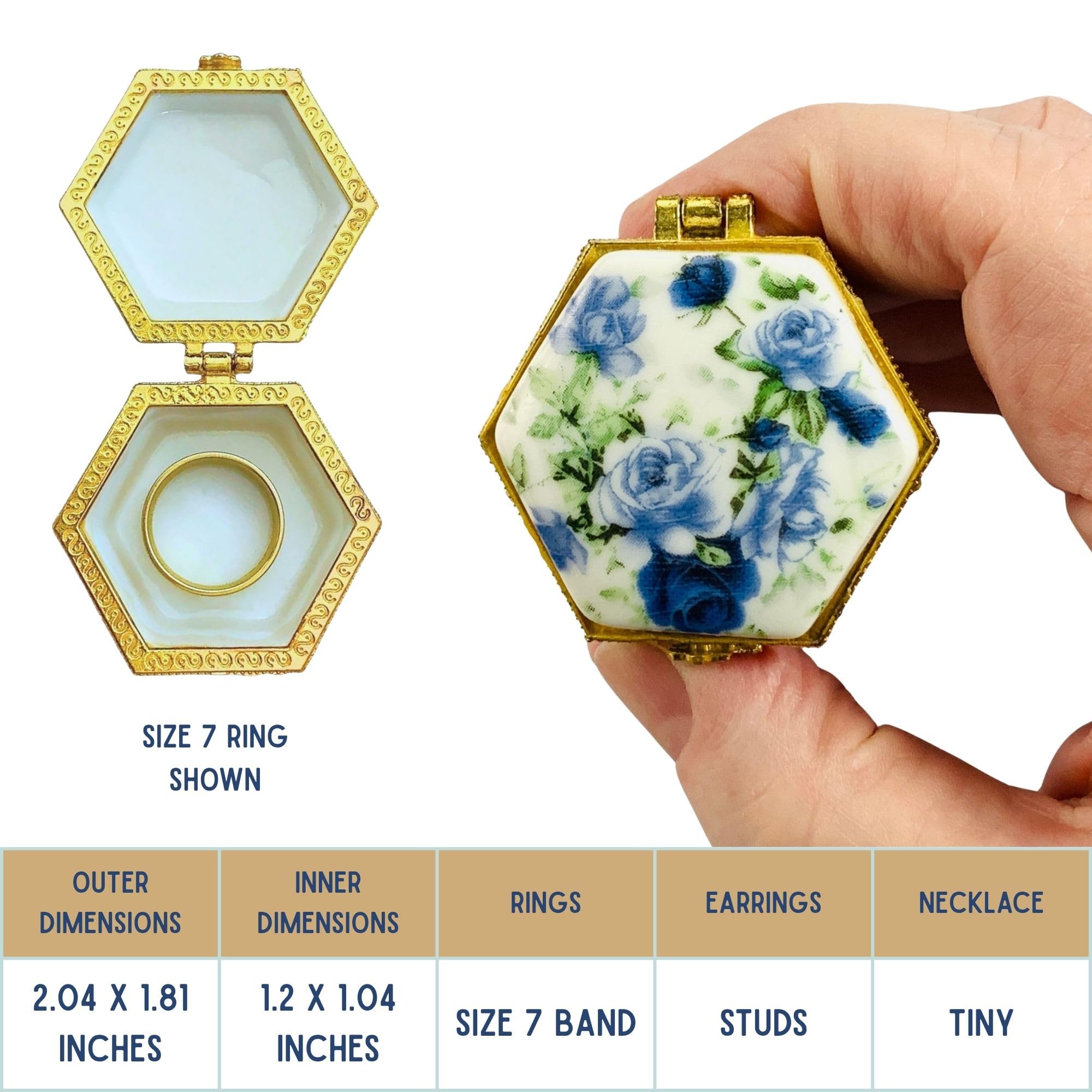 Amazon.com: Evenchae Tiny Hexagon Porcelain Trinket Box | Blue